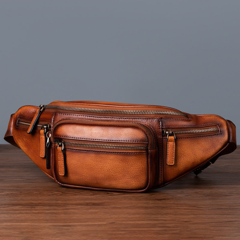 Retro-Brusttasche aus Rindsleder