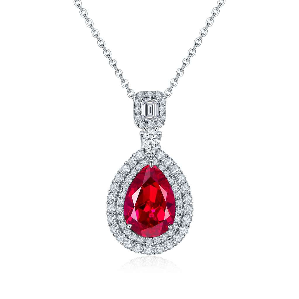 LuxeStyle Edelstein-Halskette «Rubin & Smaragd» · 925 Silber Doppel-Halo – Bild 7 – LuxeStyle Schweiz