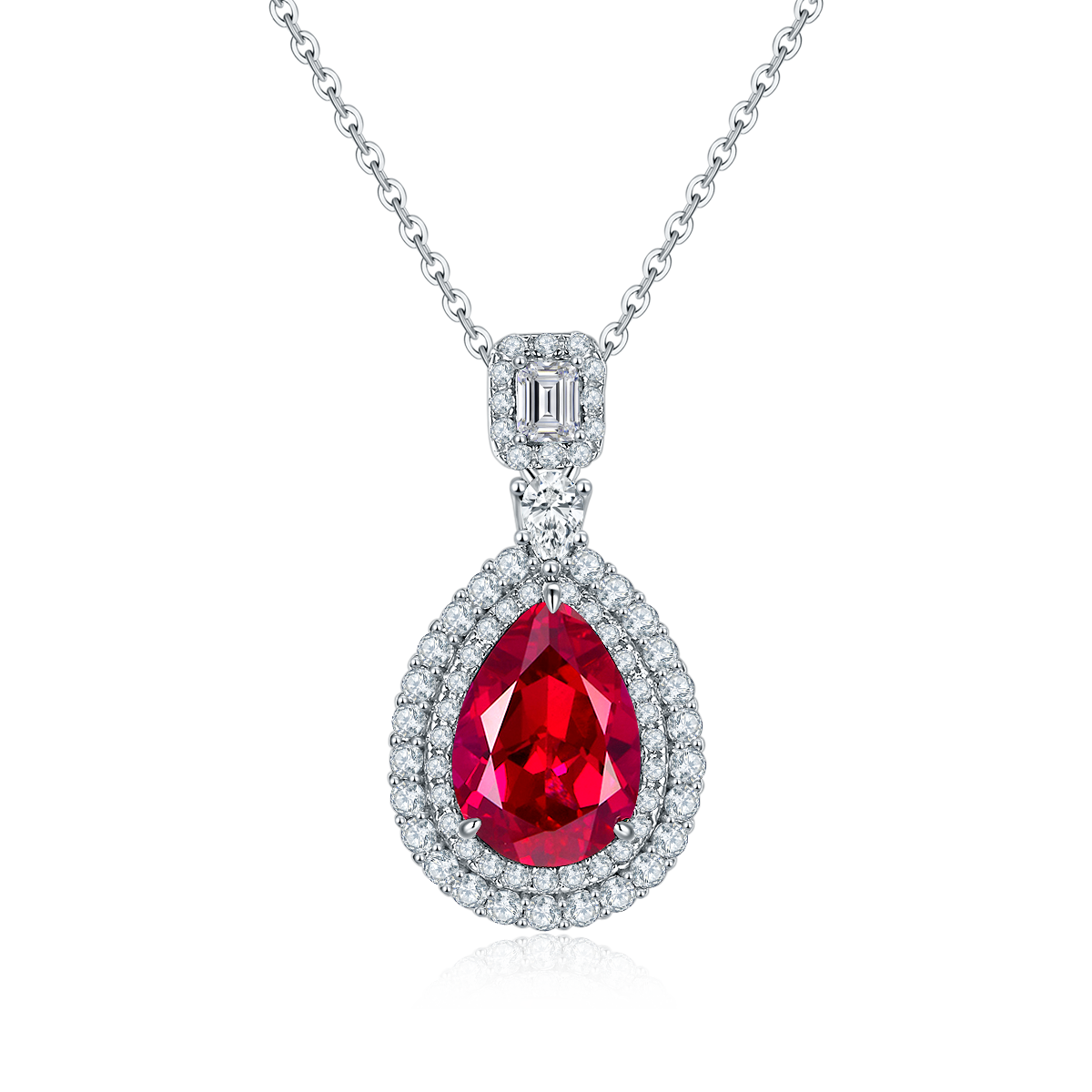 LuxeStyle Edelstein-Halskette «Rubin & Smaragd» · 925 Silber Doppel-Halo – Bild 7 – LuxeStyle Schweiz