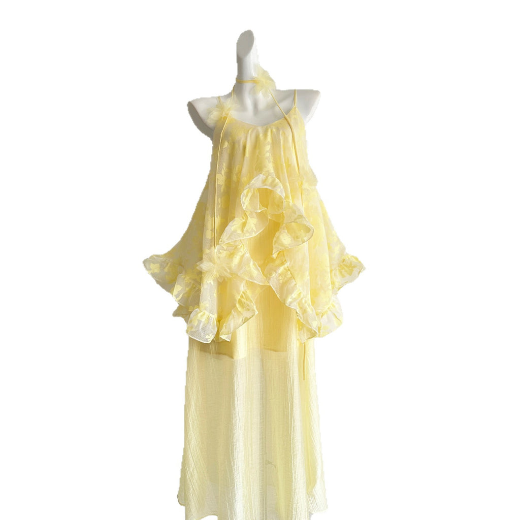 Gerüschtes A-Linien Maxikleid mit Spaghettiträgern – Bild 4 | LuxeStyle