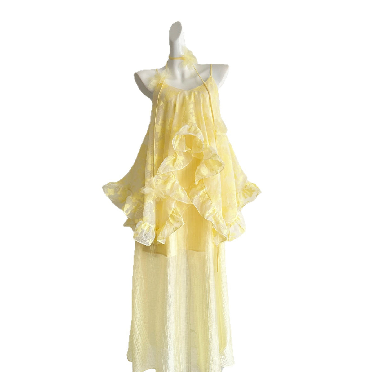 Gerüschtes A-Linien Maxikleid mit Spaghettiträgern – Bild 4 | LuxeStyle