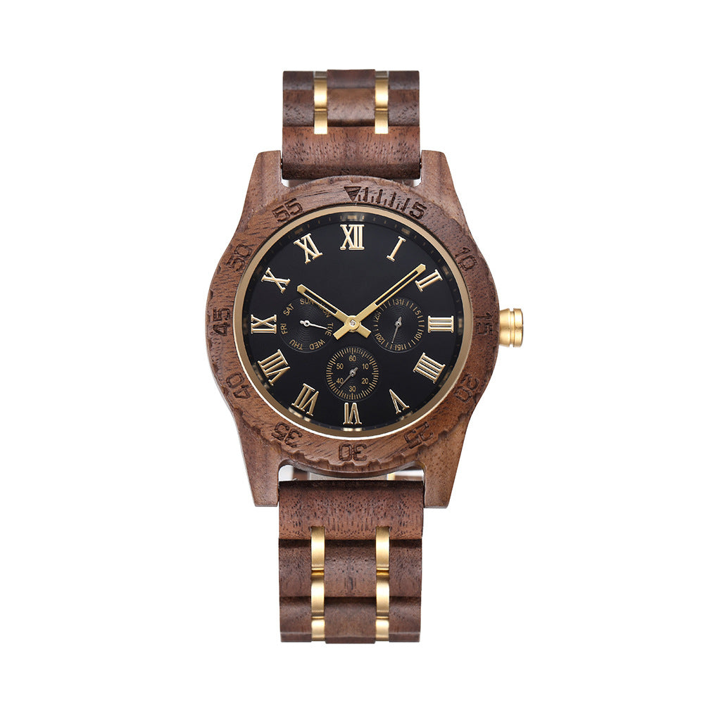 Retro Quarz-Herrenuhr Nussbaum Gold – Bild 3 | LuxeStyle