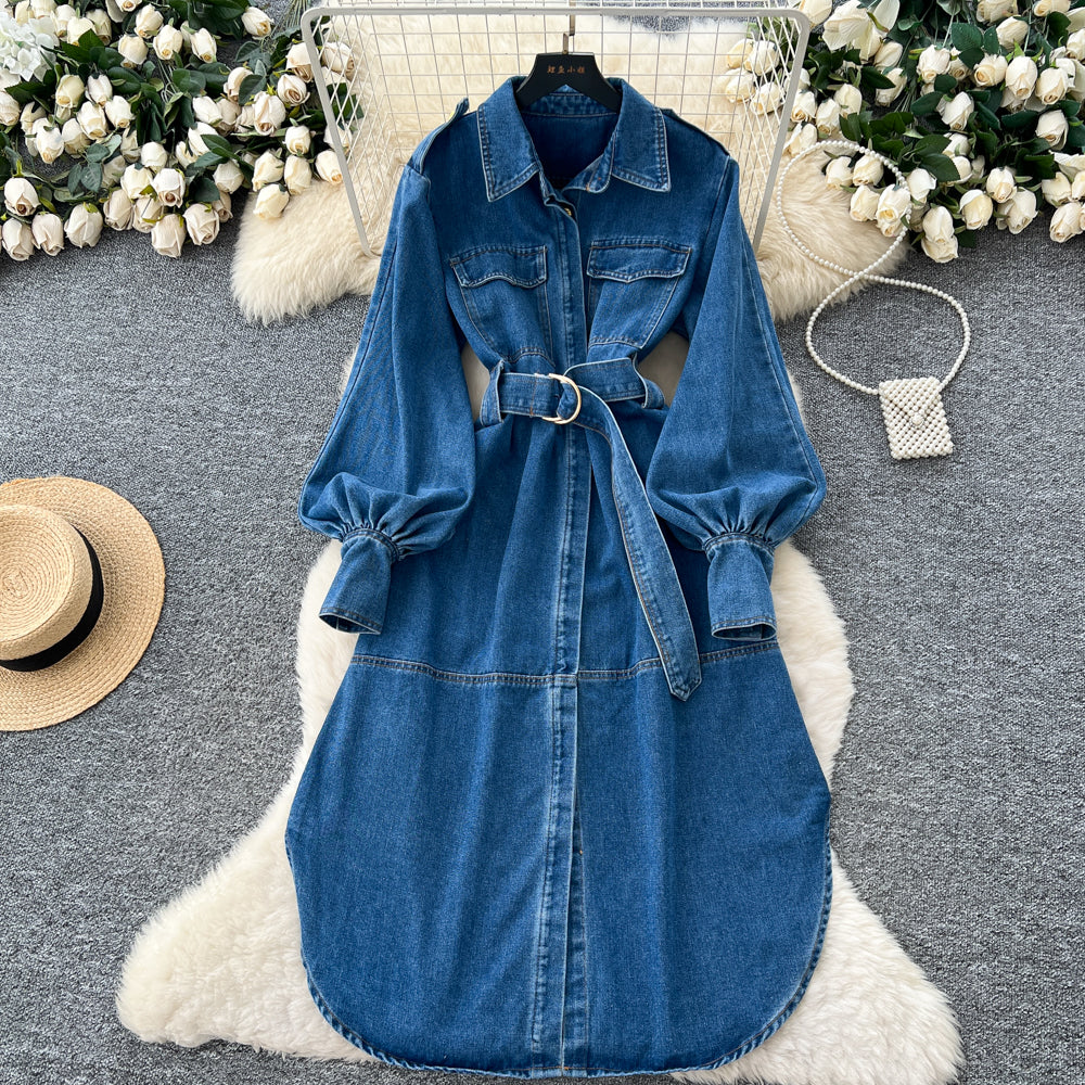 A-Linien Denim-Kleid mit Patchwork-Details – Bild 3 | LuxeStyle