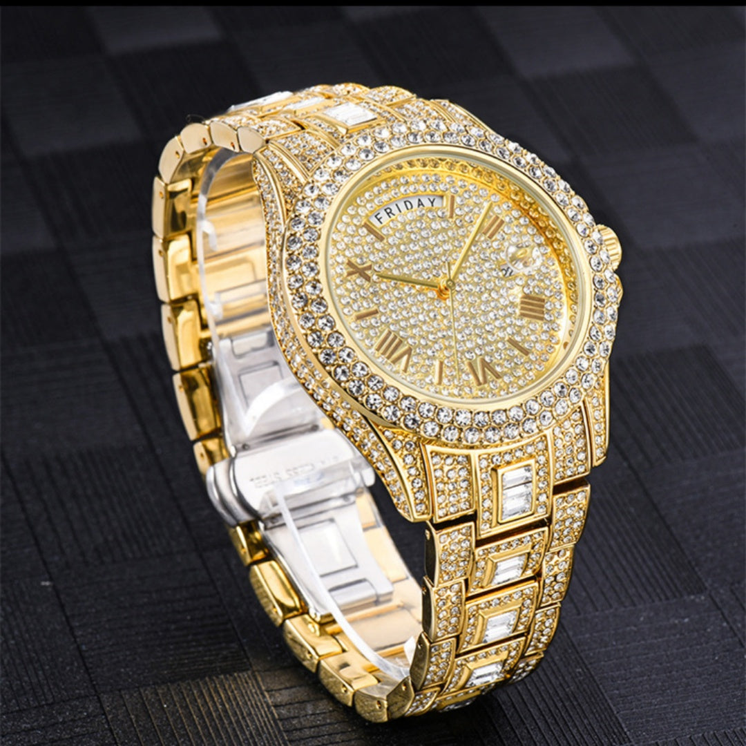 Man Pair Kalender Quarz-Uhr mit Diamanten