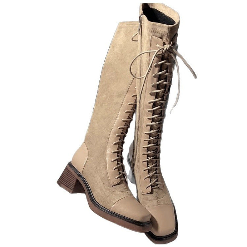 Gestickte Rundzehen Hochstiefel Damen