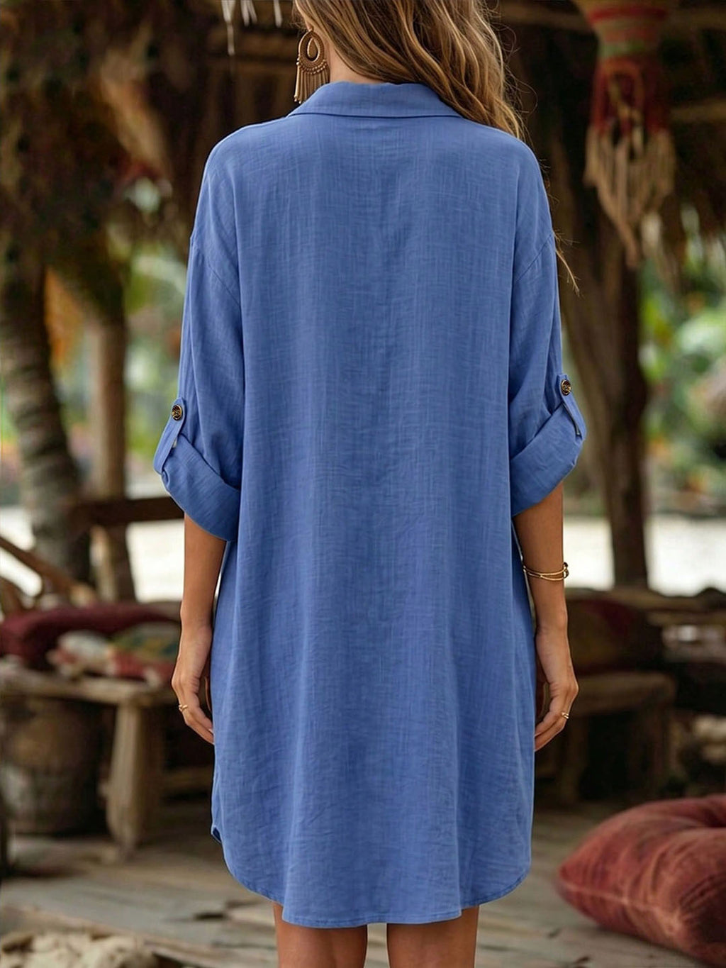 Langärmliges Damenkleid in Blau – Bild 3 | LuxeStyle