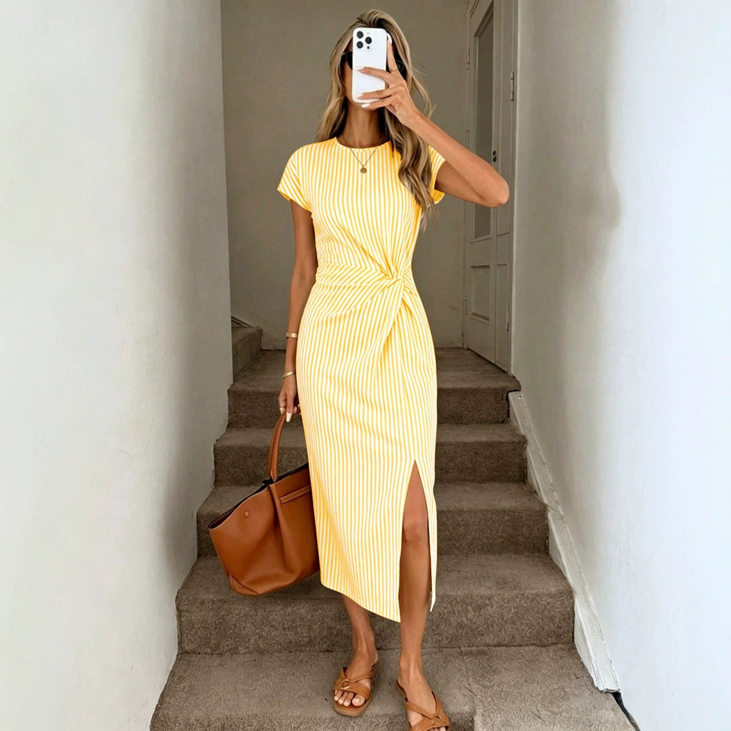 Elegantes, tailliertes Midi-Kleid mit Schlitz