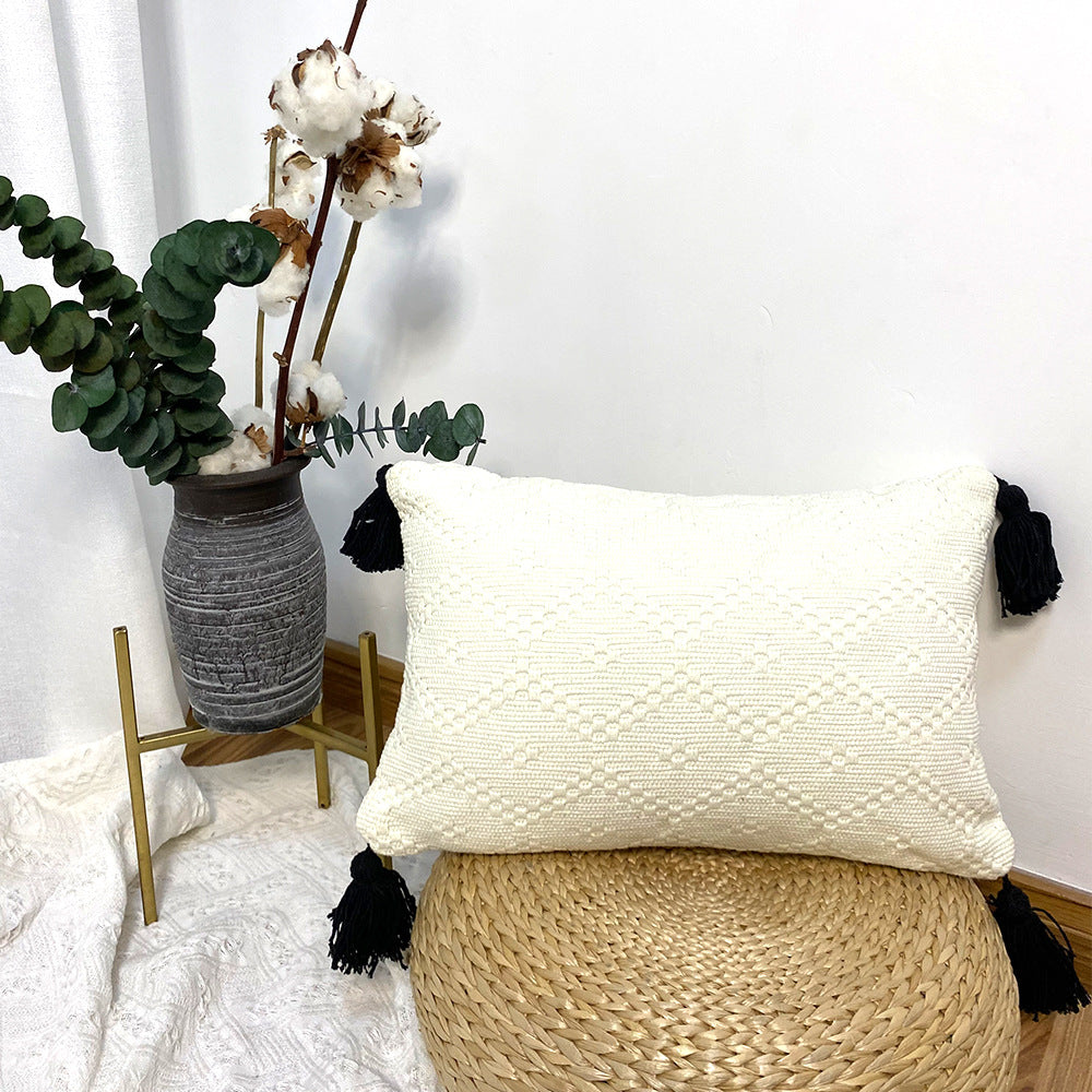 Gewebe-Kissenbezug mit Rautenmuster und Fransen – Bild 3 | LuxeStyle