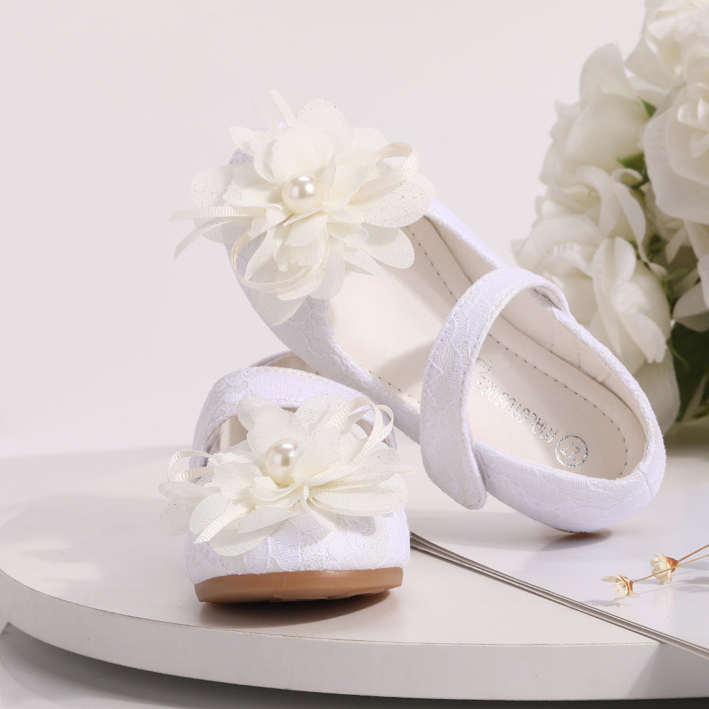 Mädchen Prinzessinnen-Schuhe mit Blumen und Klettverschluss