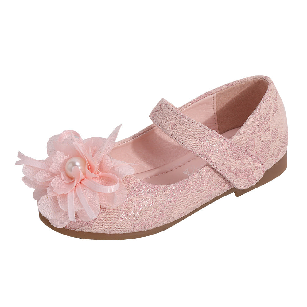 Mädchen Prinzessinnen-Schuhe mit Blumen und Klettverschluss