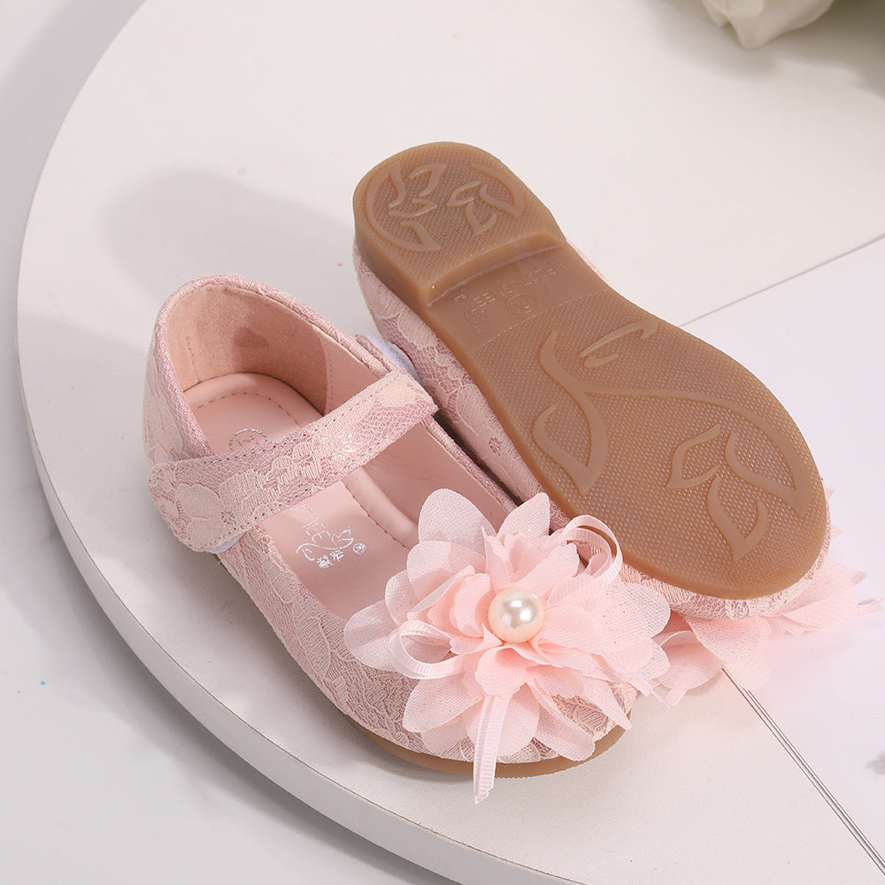 Mädchen Prinzessinnen-Schuhe mit Blumen und Klettverschluss