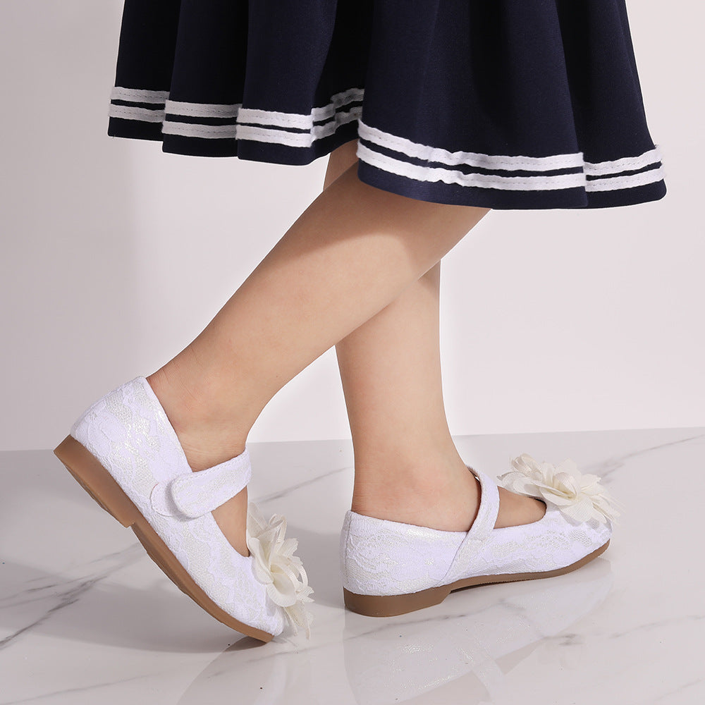Mädchen Prinzessinnen-Schuhe mit Blumen und Klettverschluss