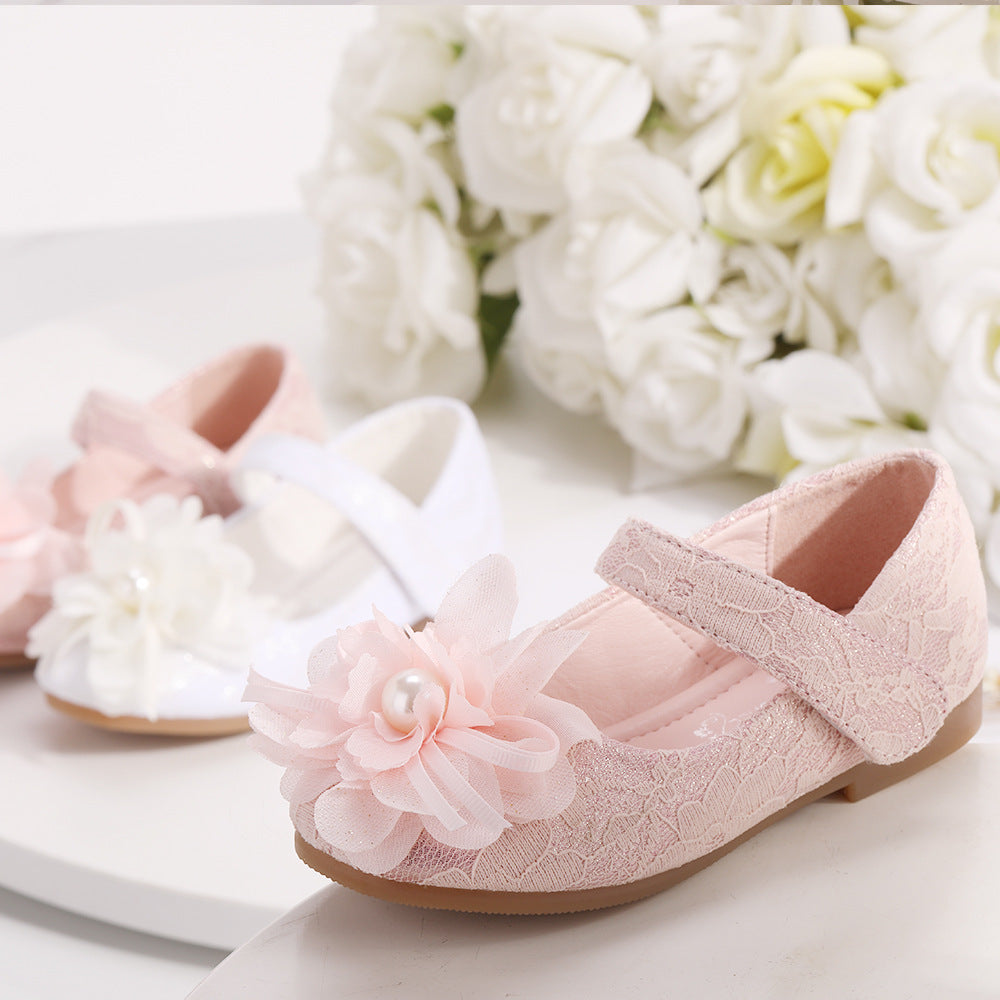 Mädchen Prinzessinnen-Schuhe mit Blumen und Klettverschluss