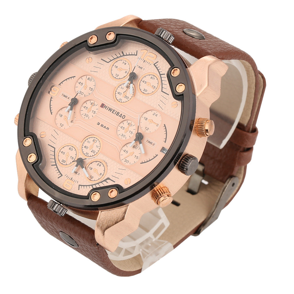 Grosse Herrenuhr mit Lychee-Lederarmband – Bild 2 | LuxeStyle