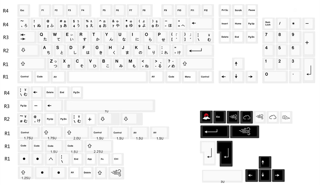 Japanische minimalistische Tastenkappe (Schwarz/Weiss)