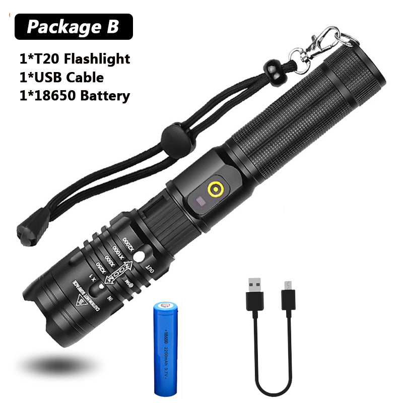 Leuchte mit Zoom & 5 Modi – USB-Ladbar & wasserdicht für Outdoor