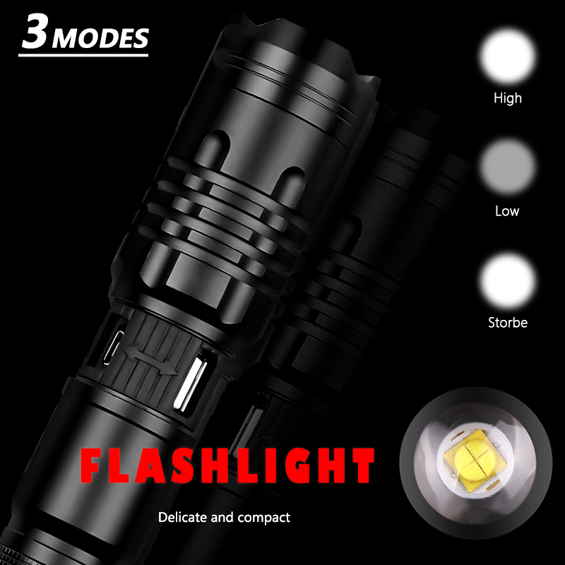 Leuchte mit Zoom & 5 Modi – USB-Ladbar & wasserdicht für Outdoor