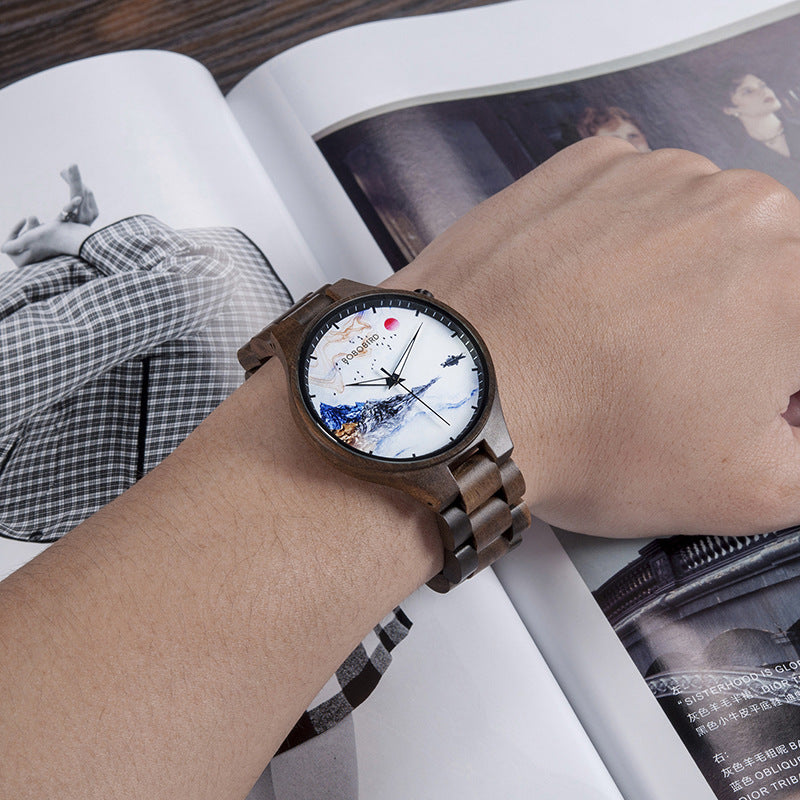 Holz-Armbanduhr für Herren mit Landschaftsmotiv – Bild 2 | LuxeStyle