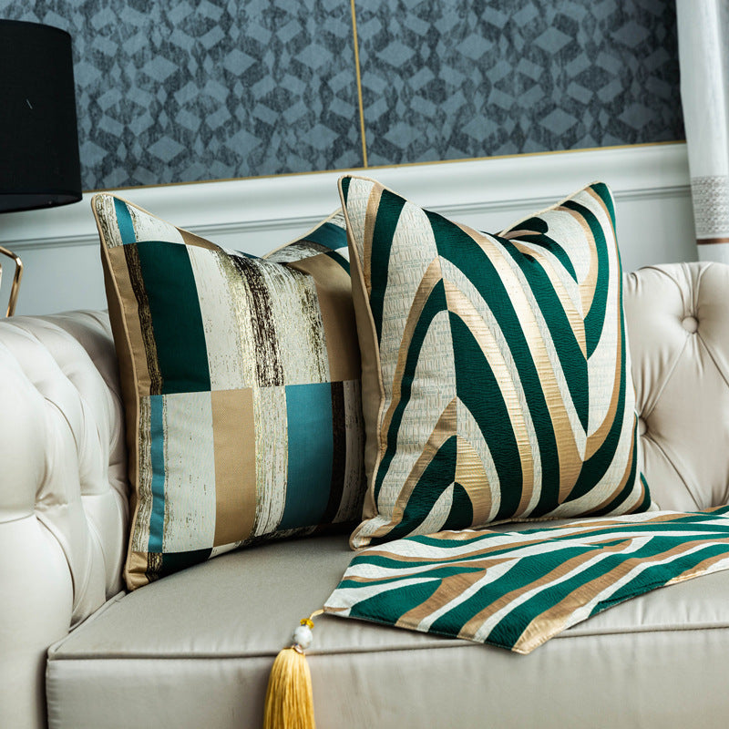Kissenbezug Gold-Grün Gestreift – Bild 2 | LuxeStyle