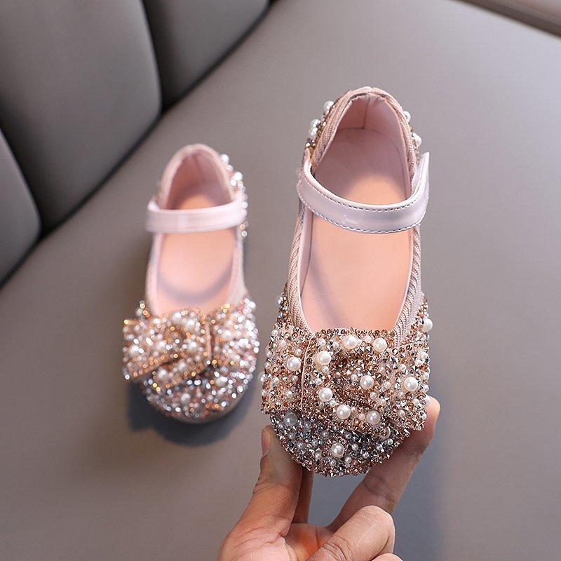 Mädchen Leder Prinzessinnen-Schuhe mit Strass