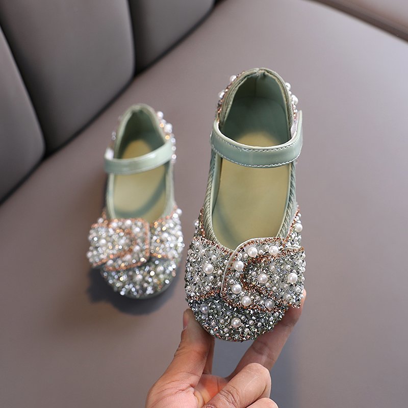 Mädchen Leder Prinzessinnen-Schuhe mit Strass