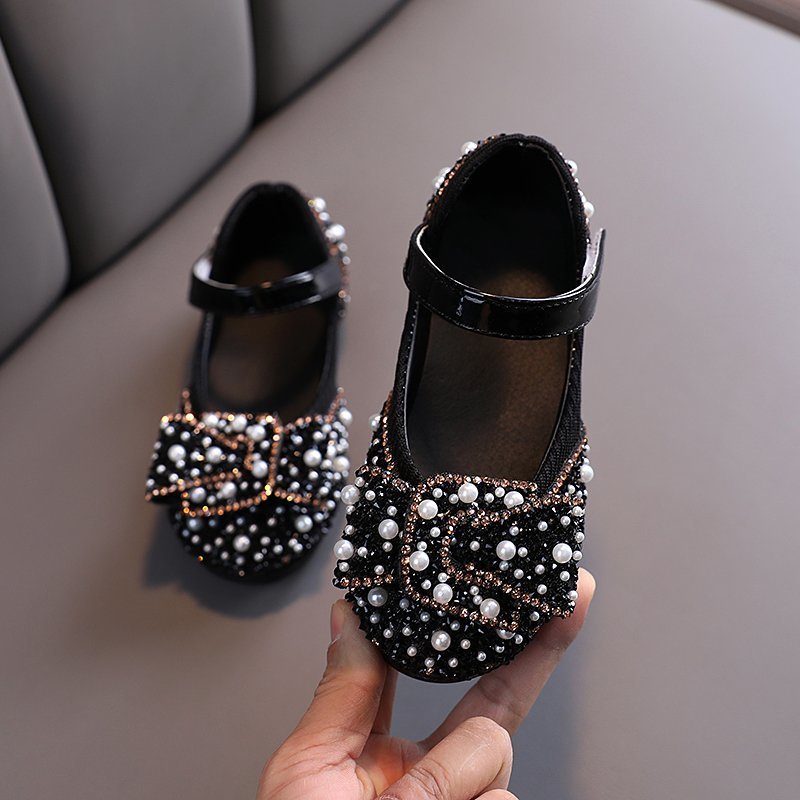 Mädchen Leder Prinzessinnen-Schuhe mit Strass