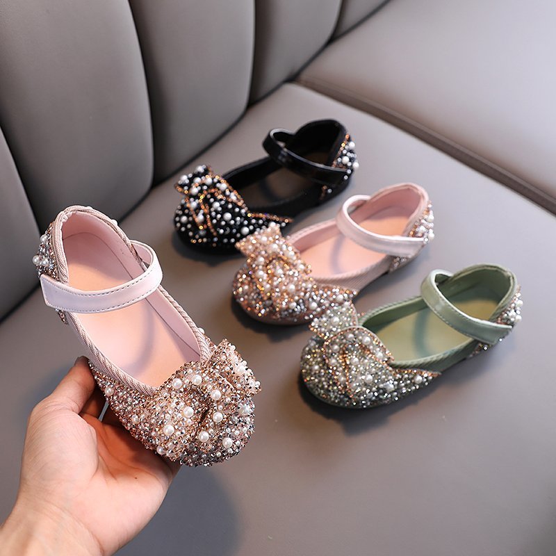 Mädchen Leder Prinzessinnen-Schuhe mit Strass