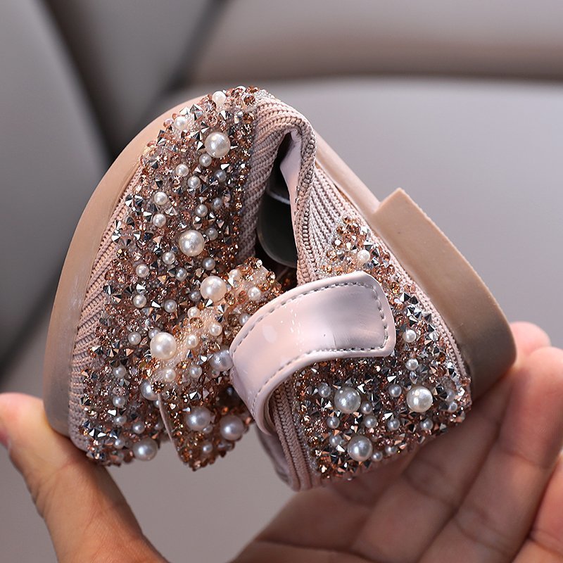 Mädchen Leder Prinzessinnen-Schuhe mit Strass