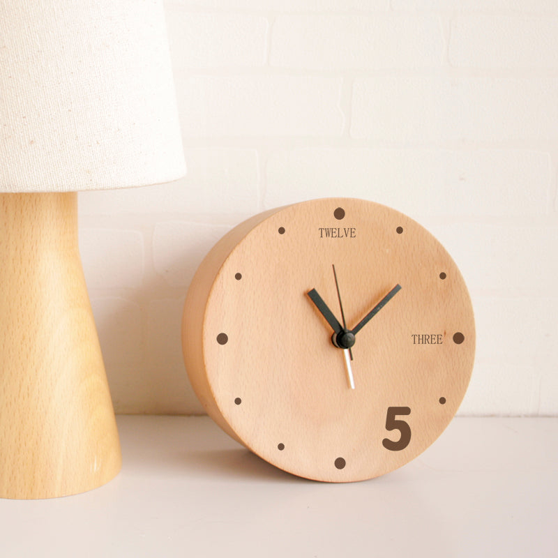 Beech‑Tischuhr mit Glockenalarm, 12 cm Durchmesser | LuxeStyle