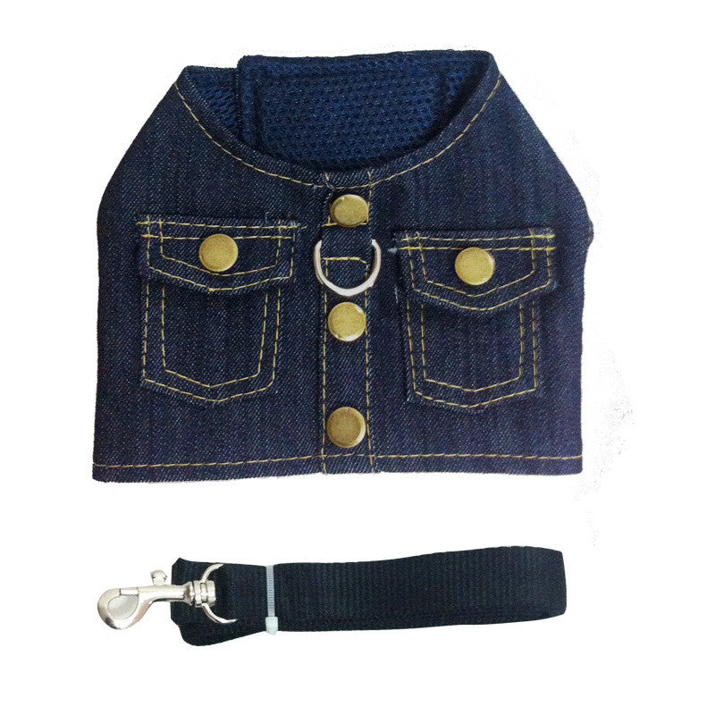 Denim-Geschirr mit Leine für Hunde