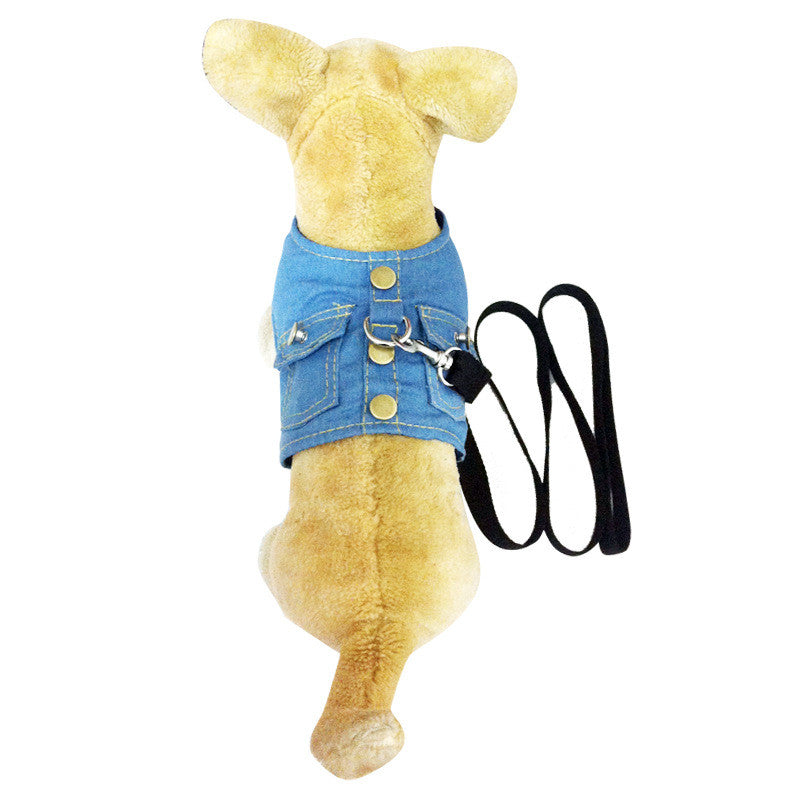 Denim-Geschirr mit Leine für Hunde