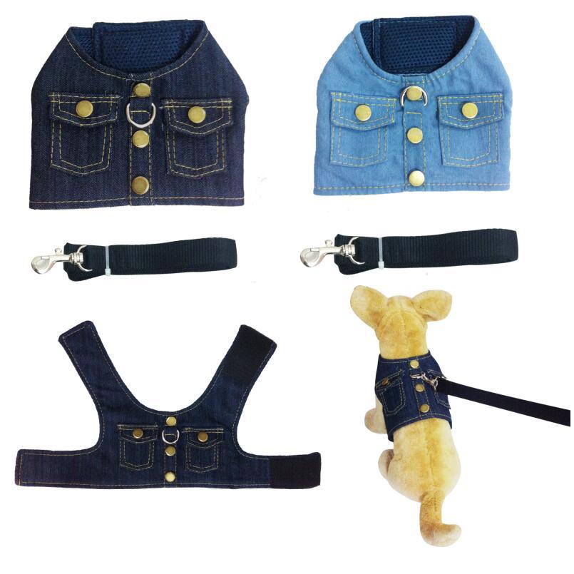Denim-Geschirr mit Leine für Hunde