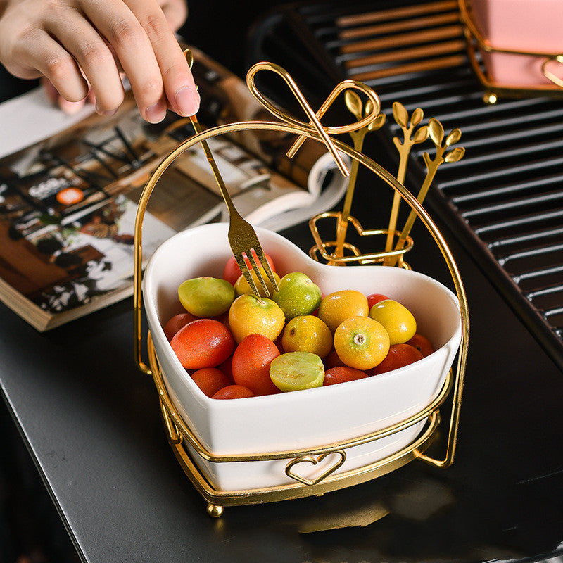 Herzförmige Obstschale mit Gabel-Set – Bild 2 | LuxeStyle