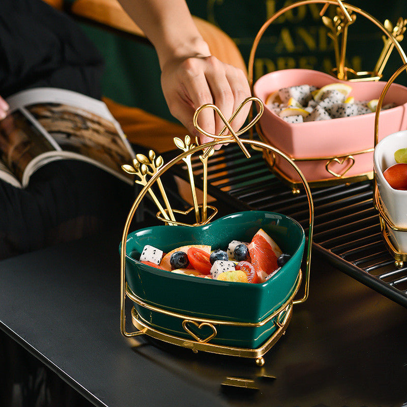 Herzförmige Obstschale mit Gabel-Set | LuxeStyle