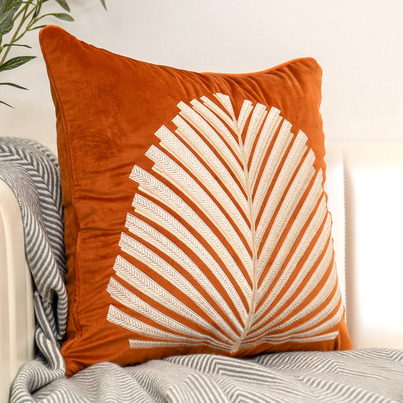 Samt-Kissenhülle mit Blätter-Stickerei | LuxeStyle