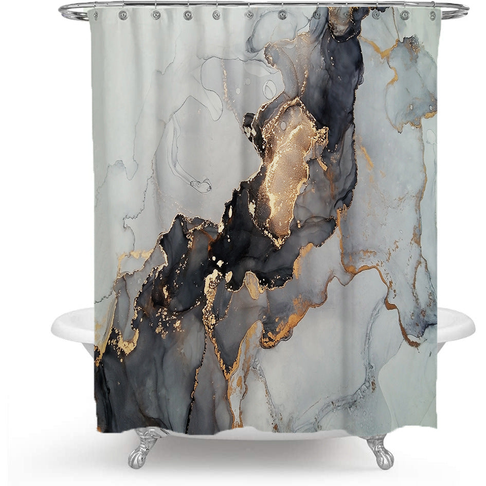 Duschvorhang-Set Marmor-Design Schwarz-Gold