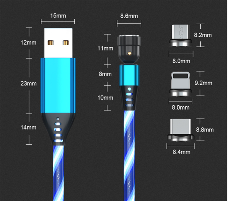 Magnetisches 3-in-1 Ladekabel mit LED-Licht