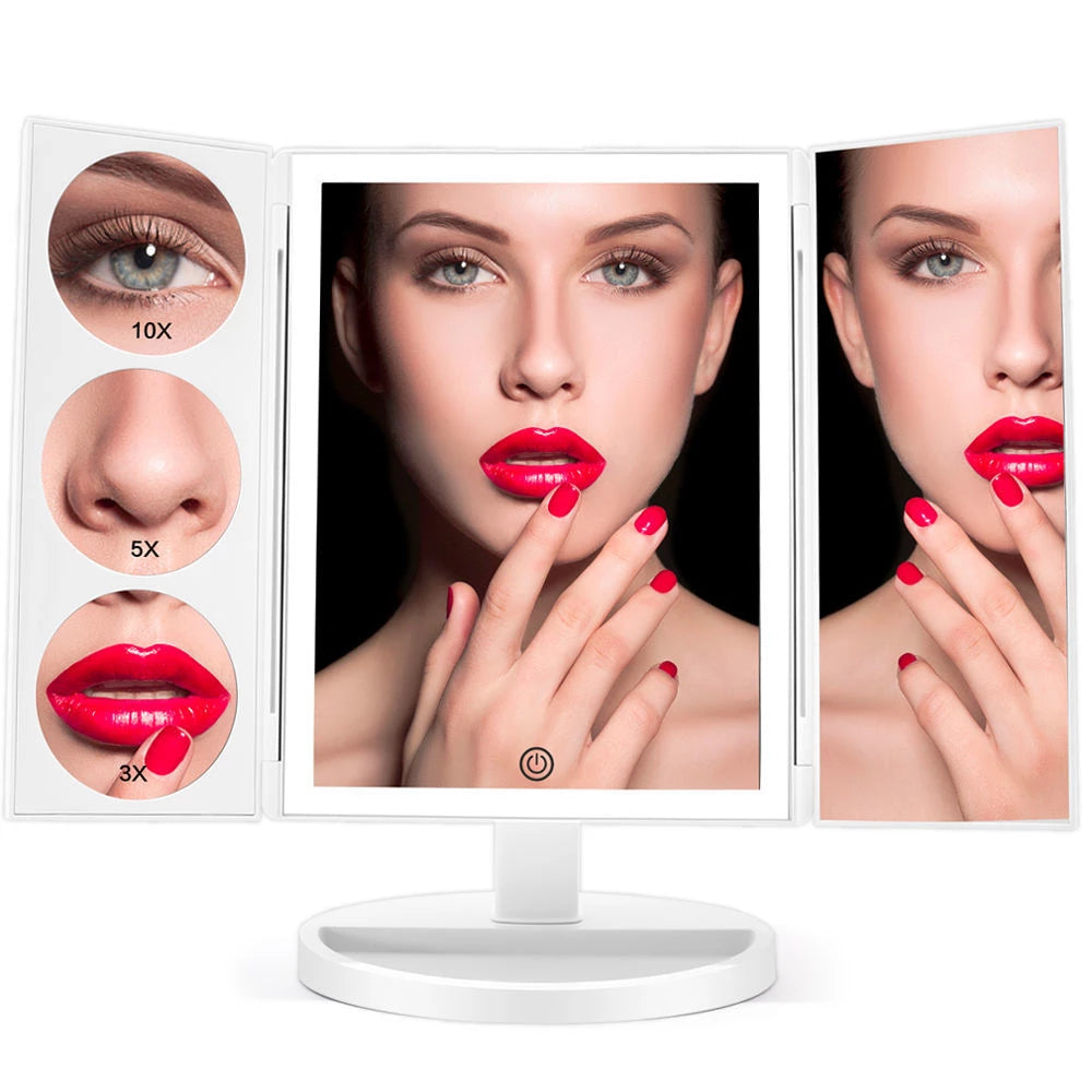 Trifold LED-Schminkspiegel mit 10X Vergrösserung | LuxeStyle