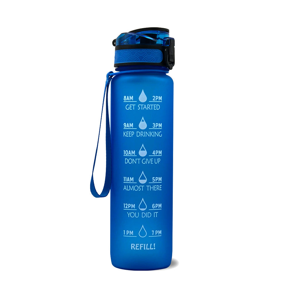 Motivierende Wasserflasche mit Zeitmarken, 1L, leckdicht