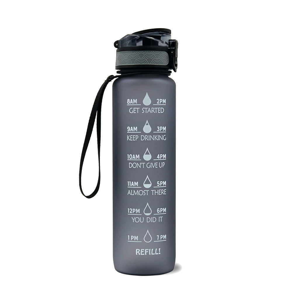 Motivierende Wasserflasche mit Zeitmarken, 1L, leckdicht