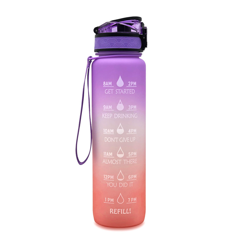 Motivierende Wasserflasche mit Zeitmarken, 1L, leckdicht