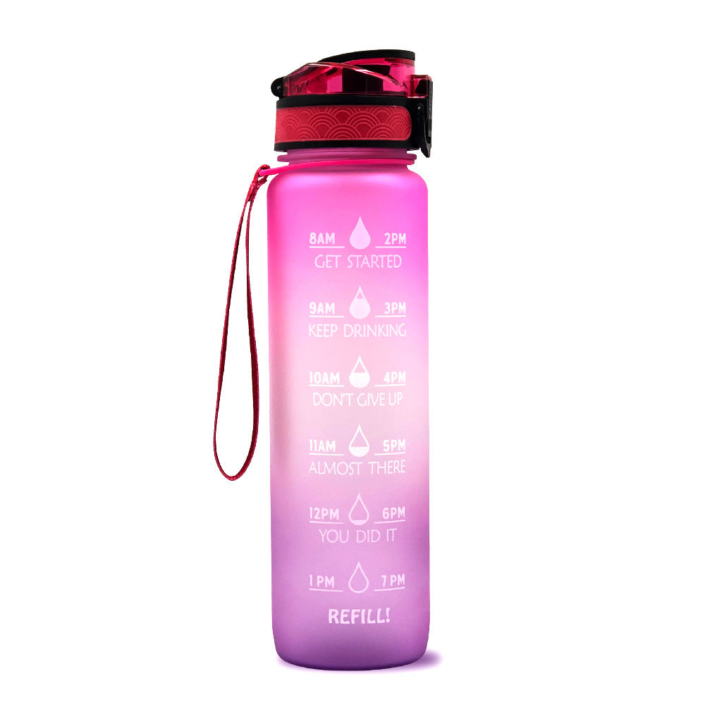 Motivierende Wasserflasche mit Zeitmarken, 1L, leckdicht