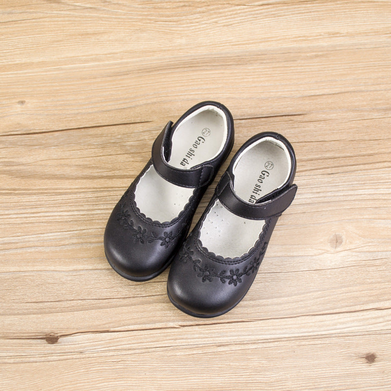 Schwarze Handgemachte Kinderschuhe mit runder Spitze | LuxeStyle