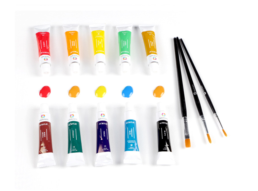 24-Farben Acrylfarbe 12ml mit Palette & Bürsten