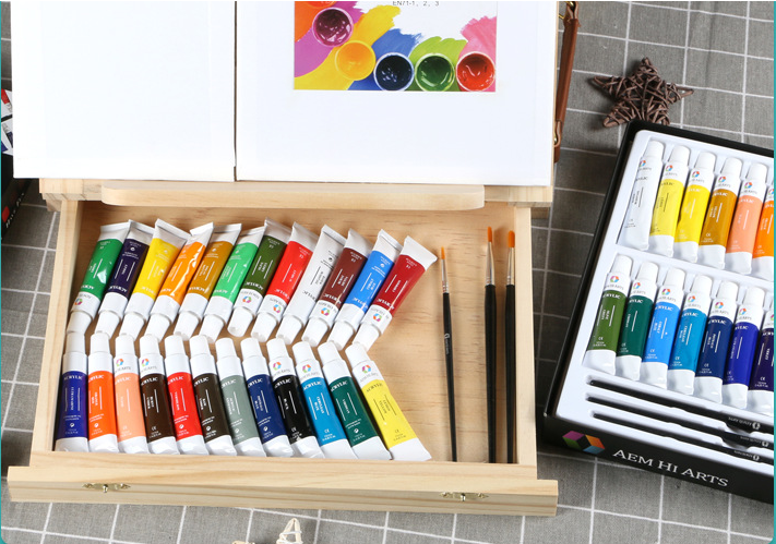 24-Farben Acrylfarbe 12ml mit Palette & Bürsten