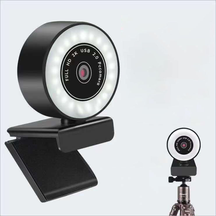 Full-HD Webcam mit Ringlicht und Mikrofon