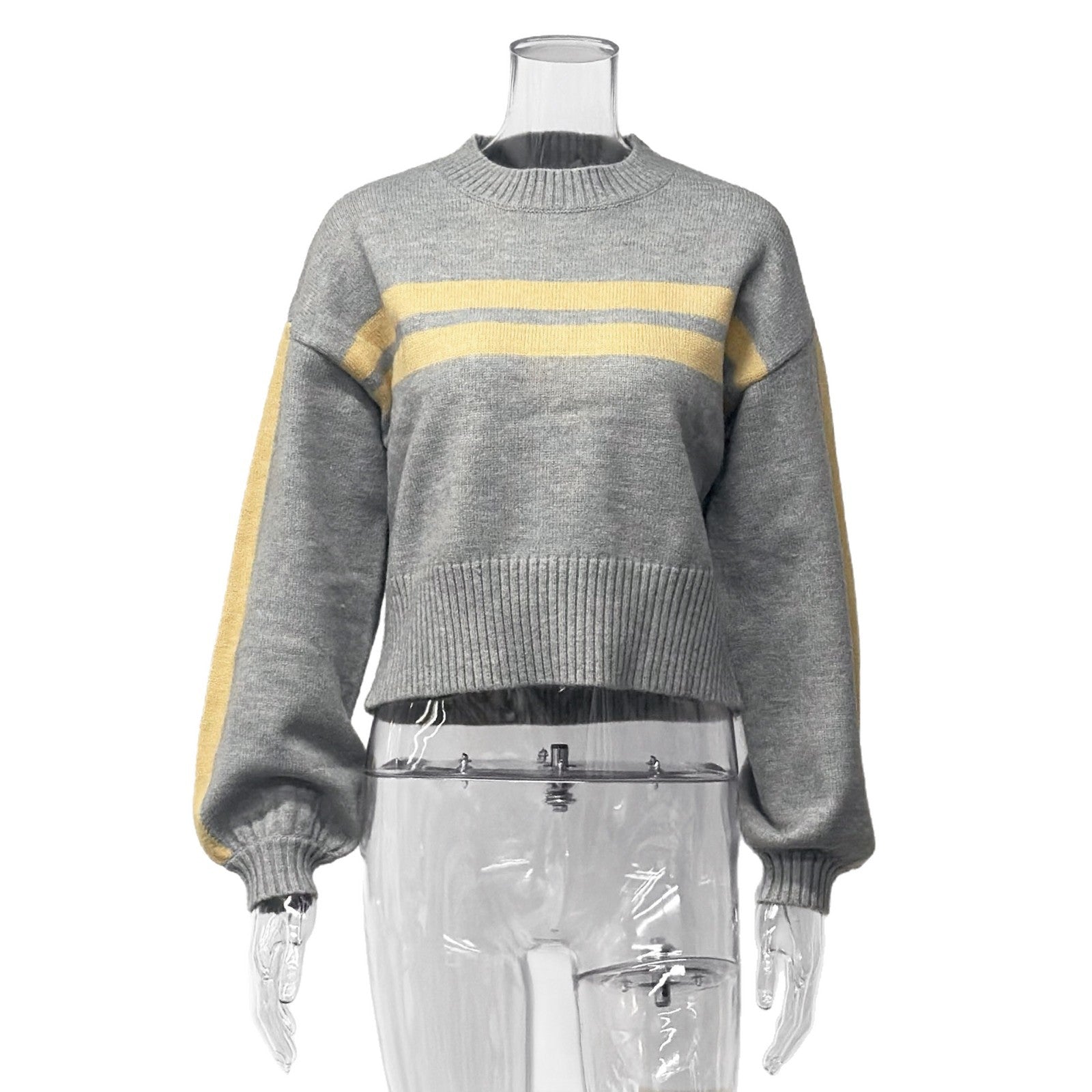 Gestreifter Rundhals-Pullover aus Polyester – Ansicht 5