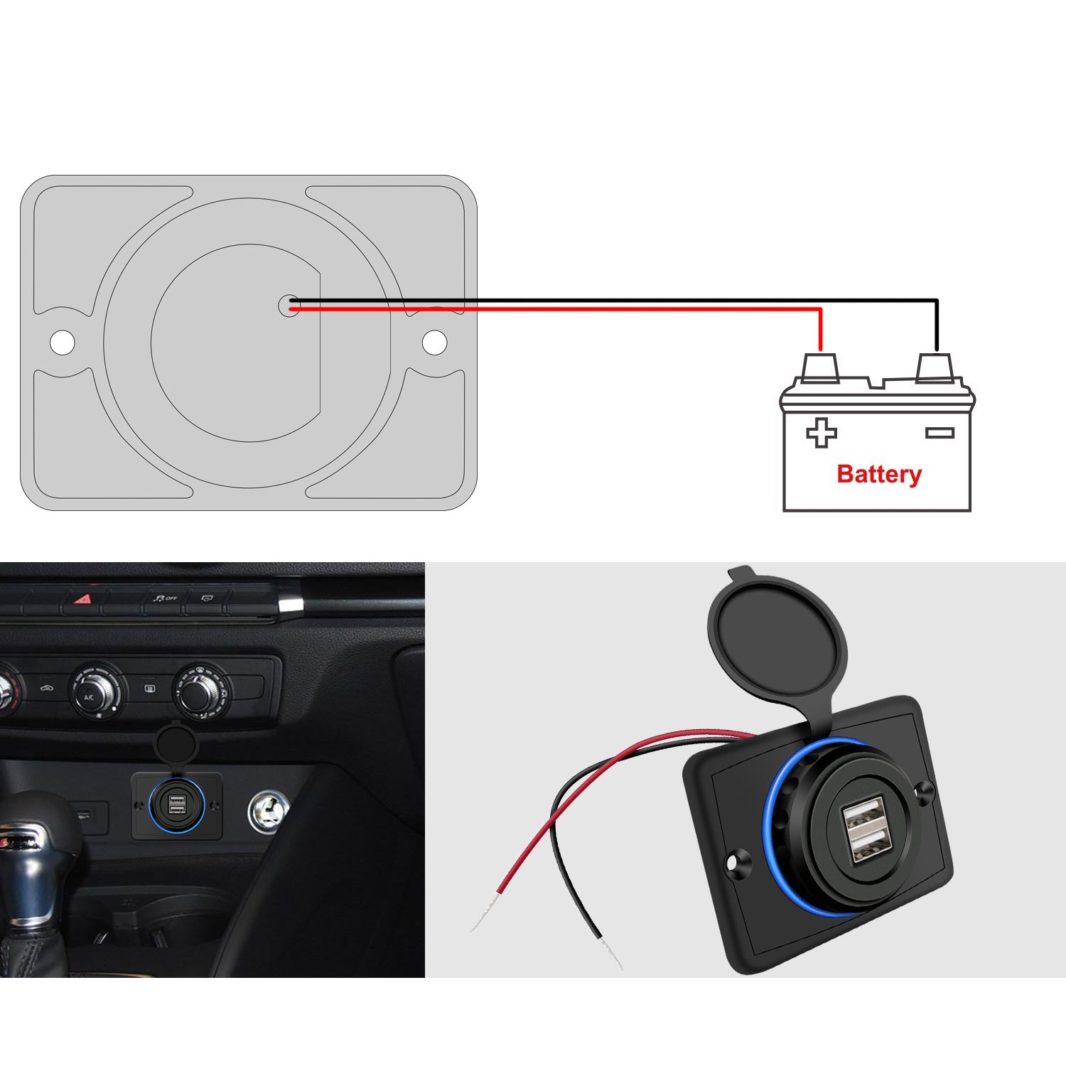 Dual-USB-KFZ-Ladegerät mit LED-Ring