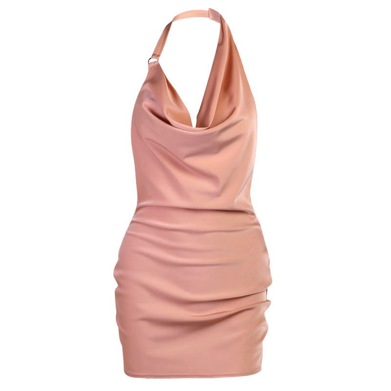 Satin-Partykleid, rückenfrei, V-Ausschnitt, Mini