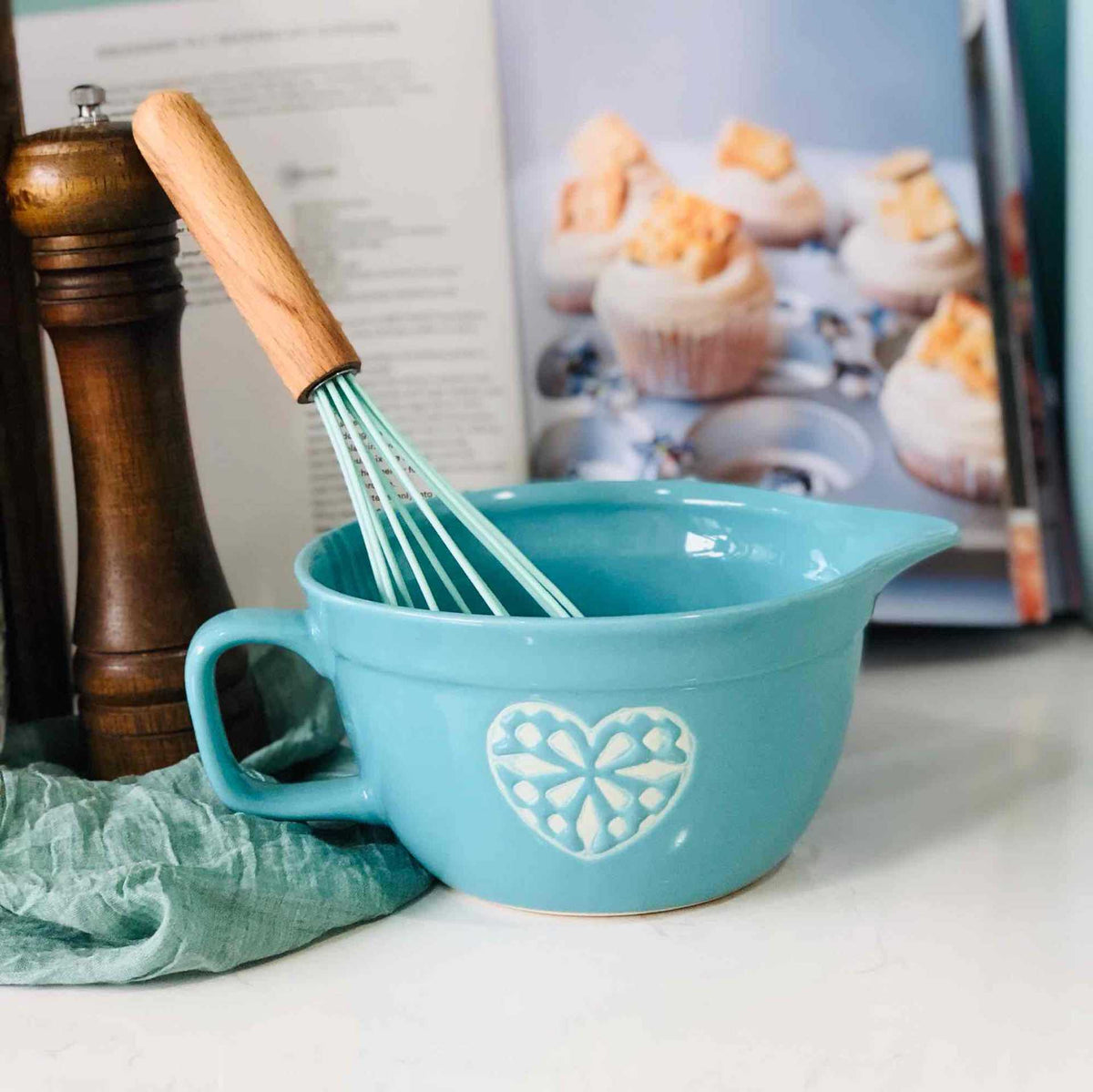 Retro Rührschüssel aus Porzellan, Seeblau – Bild 3 | LuxeStyle
